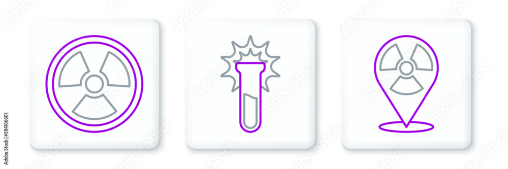 Set line Radioactive in location, and Test tube and flask icon. Vector Set line Radioactive in location, and Test tube and flask icon. Vector