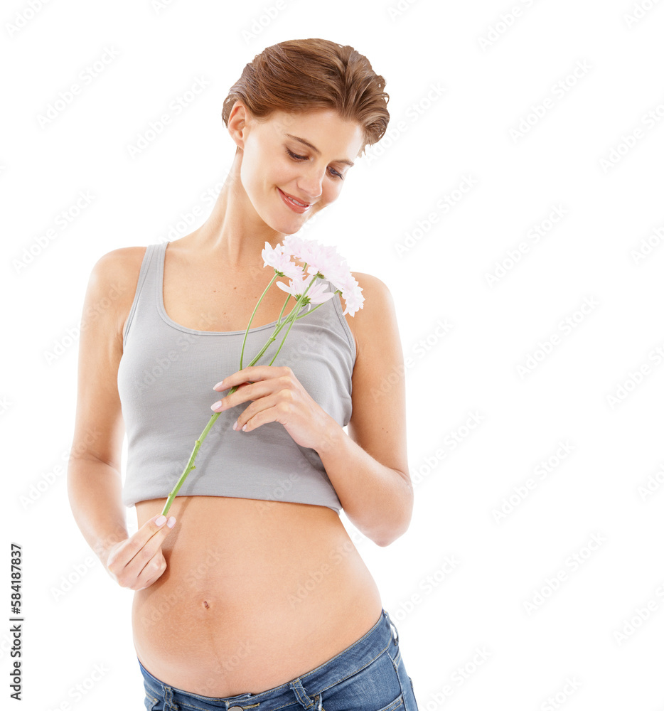 Flowers, pregnant woman and pregnancy skincare and beauty cosmetics. Healthcare, natural wellness and mother with flower for aesthetic, floral on an isolated and transparent png background Flowers, pregnant woman and pregnancy skincare and beauty cosmetics. Healthcare, natural wellness and mother with flower for aesthetic, floral on an isolated and transparent png background