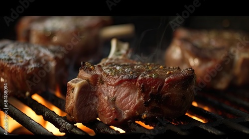 lamb chops coocked on the grill. Generative AI photo