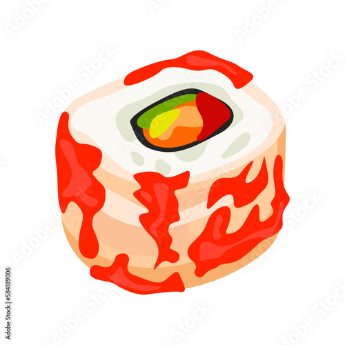 Uramaki with caviar illustration in color cartoon style. Editable vector graphic design.