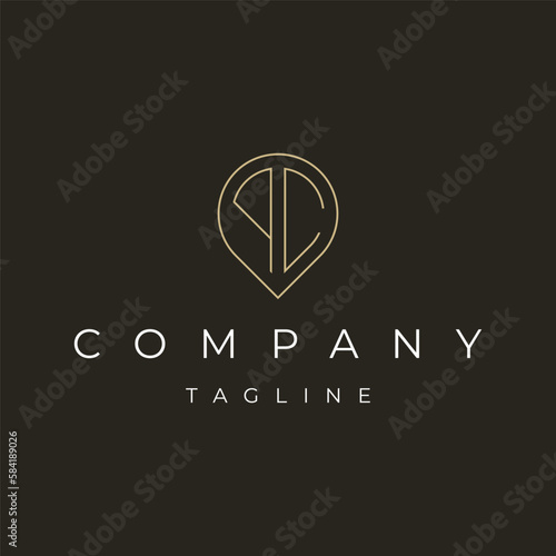 Letter PC CP initial point pin map local icon logo design vector template