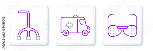 Set line Blind glasses, Walking stick cane and Emergency car icon. Vector