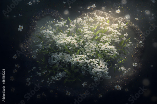 Fantasy Baby Breath flower, plant and leaves floral background