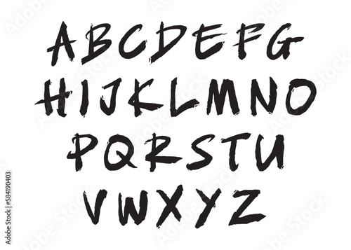 Painted ABC Font Brush Strokes. Digital Illustration brush alphabet set.