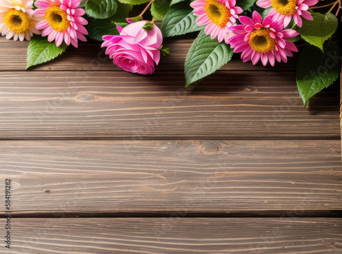 bouquet of flowers on wooden background