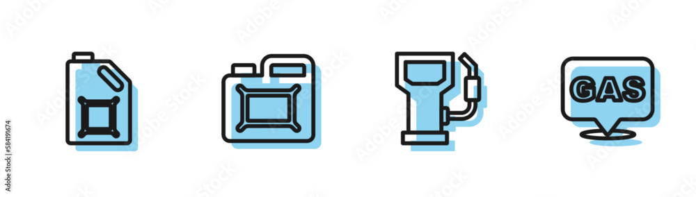 Set line Petrol or gas station, Canister for motor oil, and Location and icon. Vector Set line Petrol or gas station, Canister for motor oil, and Location and icon. Vector