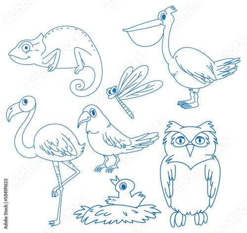 Simple doodle children drawing animals