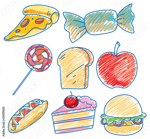 Simple children scribble of food