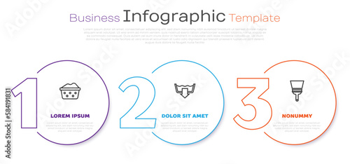 Set line Basin with soap suds, Washing modes and Rubber cleaner for windows. Business infographic template. Vector
