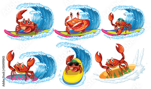 Funny Crab Cartoon Characters in Summer Theme