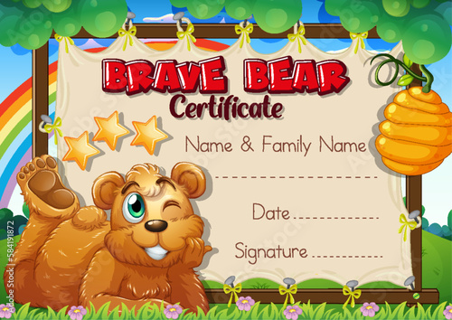 Brave bear certificate template