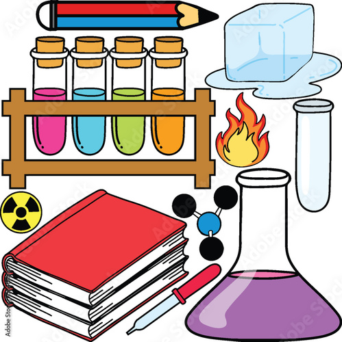 Colorful Science Objects and Icons Vector Set