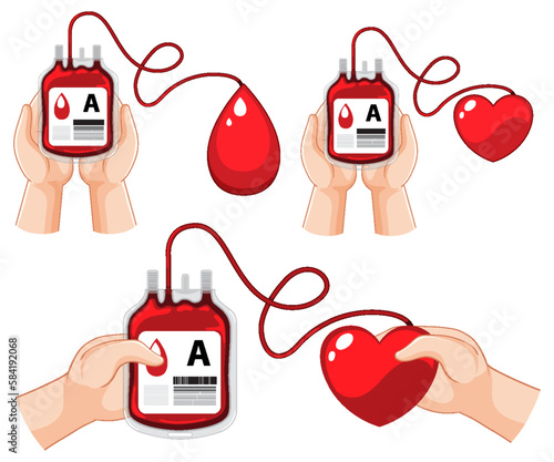 Hand holding type A blood bag