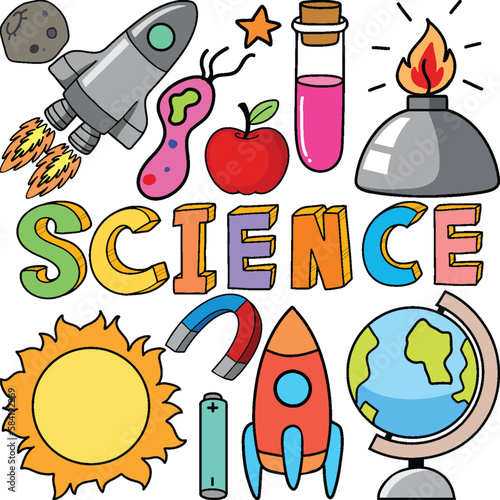 Colorful Science Objects and Icons Vector Set