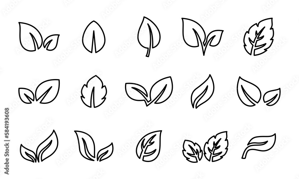 Leaf outline vector set isolated on white background. Leaves outline icon. Leaf set.