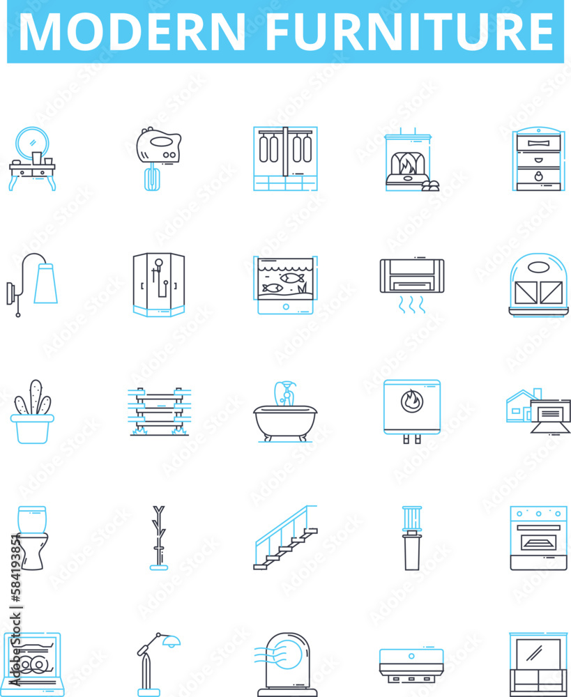 Modern furniture vector line icons set. contemporary, stylish, sleek, designer, functional, luxurious, updated illustration outline concept symbols and signs Modern furniture vector line icons set. contemporary, stylish, sleek, designer, functional, luxurious, updated illustration outline concept symbols and signs