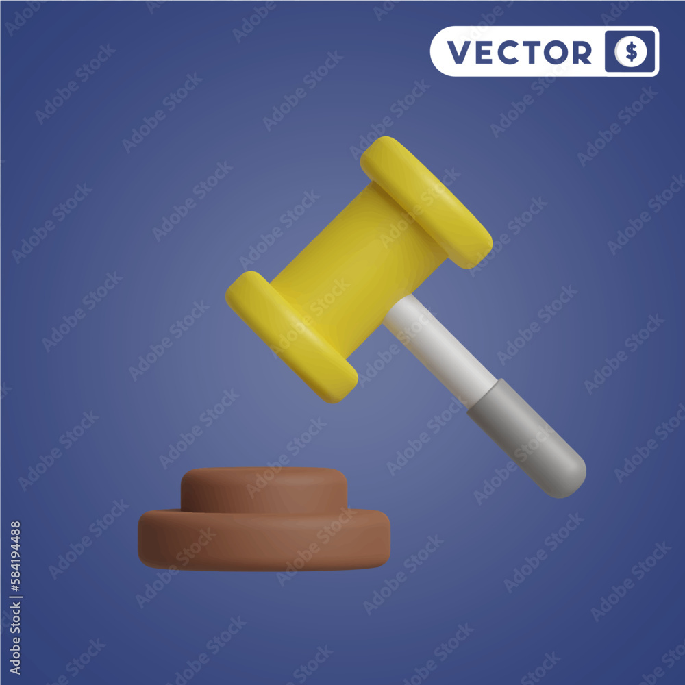 judge hammer's 3D vector icon set, on a navy blue background judge hammer's 3D vector icon set, on a navy blue background