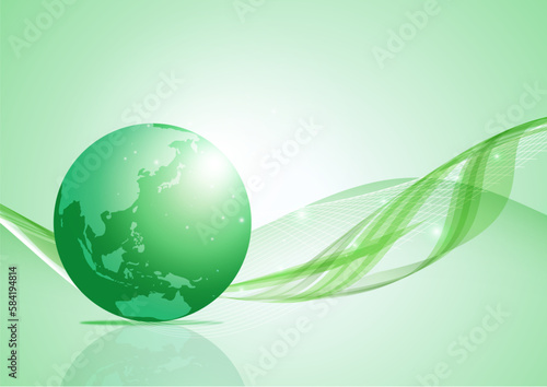 緑の地球とウェーブ背景