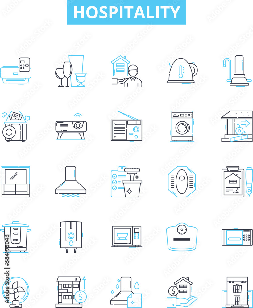 Hospitality vector line icons set. hospitality, accommodation, service, reception, amenities, courtesy, hosting illustration outline concept symbols and signs Hospitality vector line icons set. hospitality, accommodation, service, reception, amenities, courtesy, hosting illustration outline concept symbols and signs