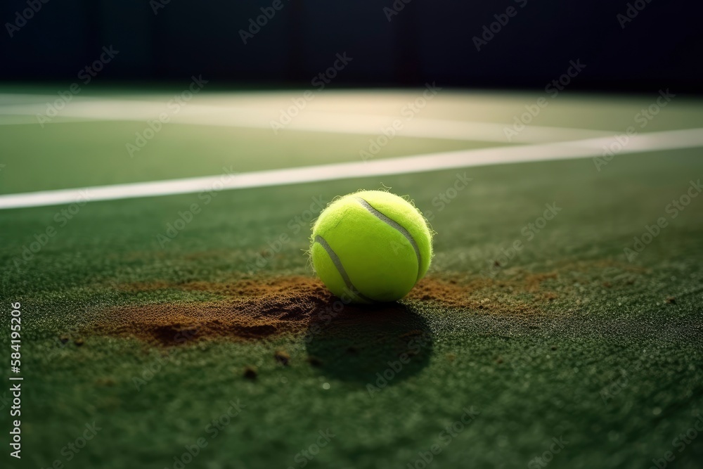 Tennis ball on the court. Close up tennis ball. Generative AI