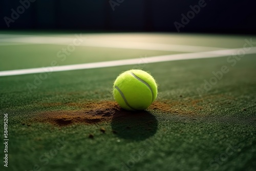 Tennis ball on the court. Close up tennis ball. Generative AI © Neda Asyasi