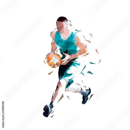 Basketball player  isolated low poly vector illustration. Team sport ahtlete  polygonal drawing