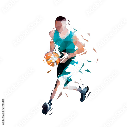 Basketball player, isolated low poly vector illustration. Team sport ahtlete, polygonal drawing