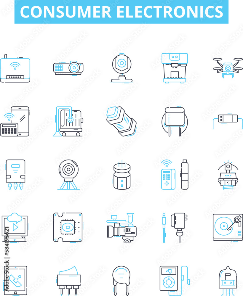 Consumer electronics vector line icons set. Electronics, Consumer, TVs ...