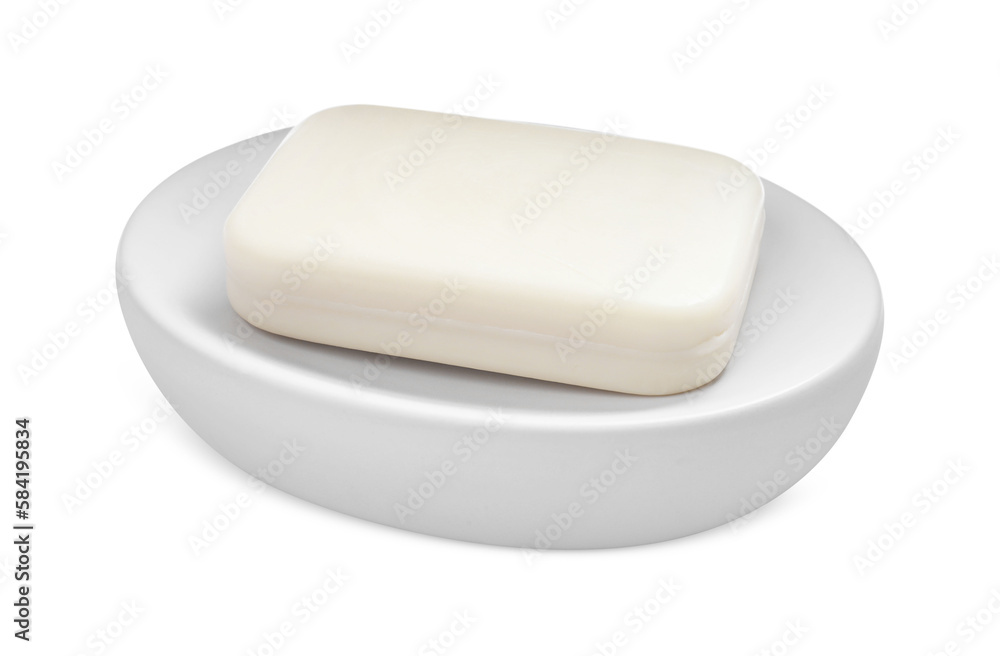 Holder with soap bar on white background Holder with soap bar on white background