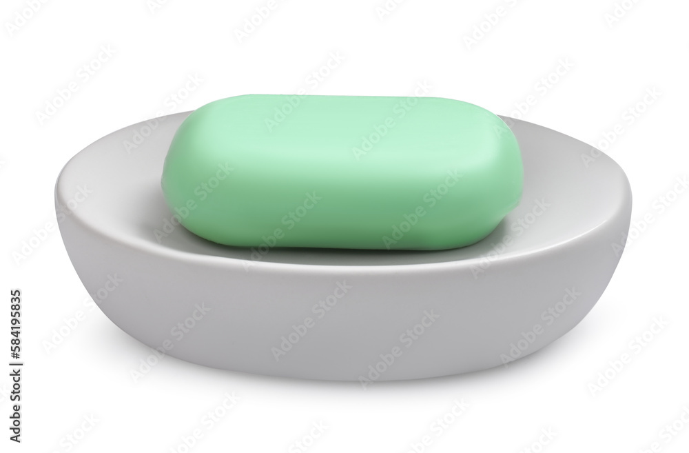 Holder with soap bar on white background Holder with soap bar on white background