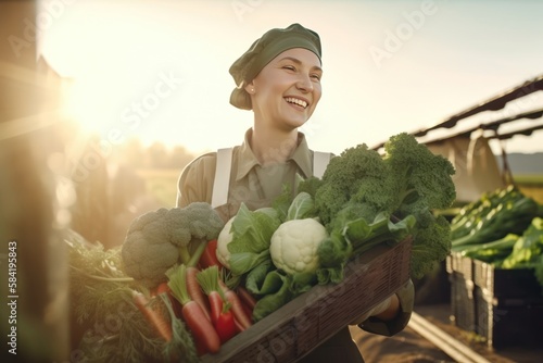 woman holding a basket of vegetables