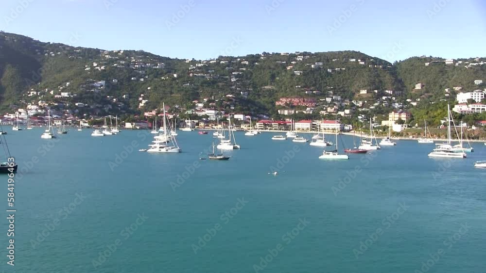 Aerial view of moored sailboats in the Harbor of Charlotte Ameile Aerial view of moored sailboats in the Harbor of Charlotte Ameile