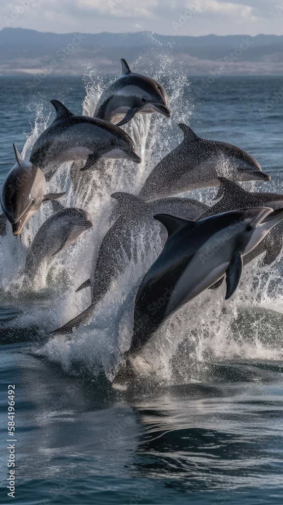 Graceful Dolphins Leaping in the Wild Ocean - Wildlife Photography, Generated by AI