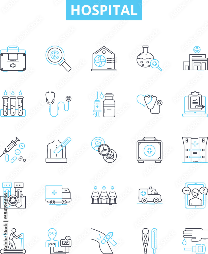 Hospital vector line icons set. Hospital, Medical, Care, Treatment, Facility, Emergency, Clinic illustration outline concept symbols and signs Hospital vector line icons set. Hospital, Medical, Care, Treatment, Facility, Emergency, Clinic illustration outline concept symbols and signs
