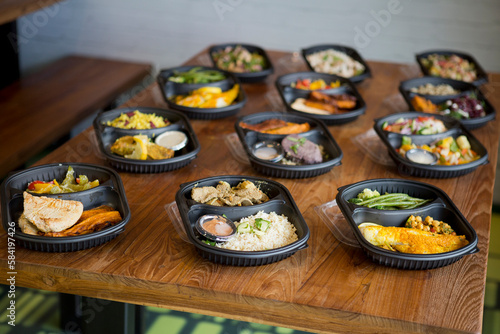 Selection of fresh healthy meals, ready made for delivery.
