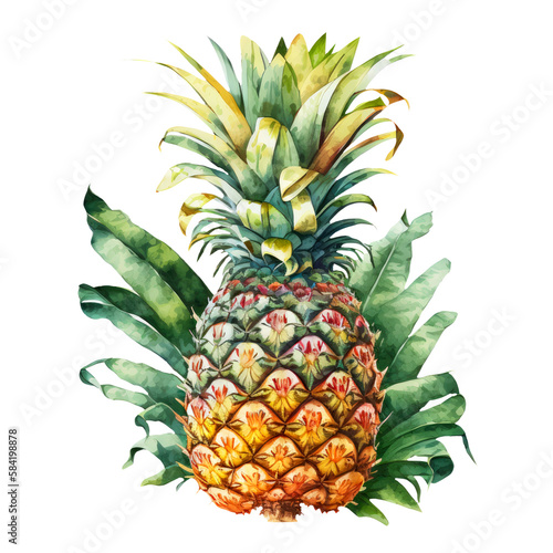 watercolor pineapple isolated on transparent, Generative AI