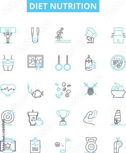 Diet nutrition vector line icons set. diet, nutrition, health, food, calories, fat, protein illustration outline concept symbols and signs