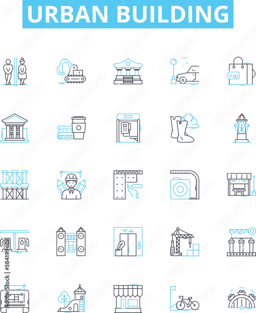 Urban building vector line icons set. Urban, Building, Architecture, Skyscraper, Tower, Structure, Blocks illustration outline concept symbols and signs