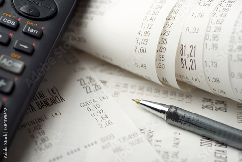 Close-up of supermarket shopping receipts photo