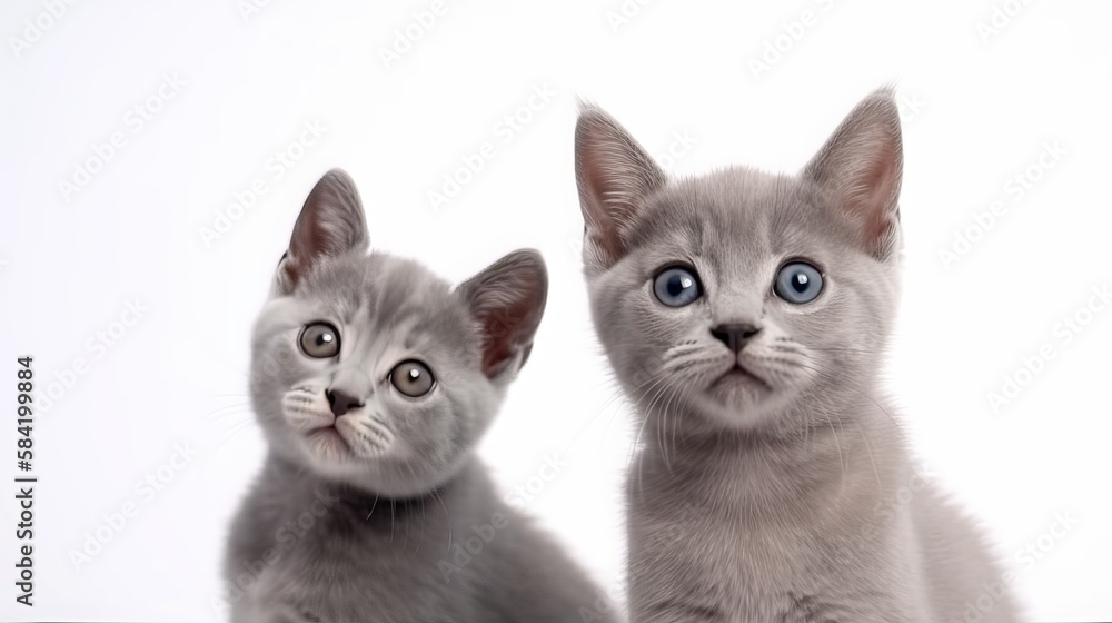 English Short Hair Cat. A Portrait of two grey kittens.