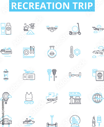 Recreation trip vector line icons set. Recreation, Trip, Holiday, Tour, Vacation, Excursion, Outing illustration outline concept symbols and signs