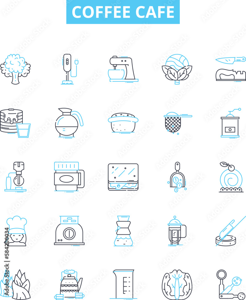 Coffee cafe vector line icons set. Coffee, Cafe, Espresso, Latte, Cappuccino, Mocha, Frappuccino illustration outline concept symbols and signs