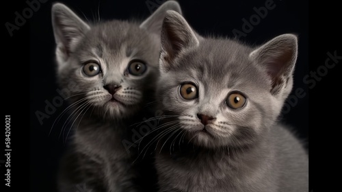 English Short Hair Cat. A Portrait of two grey kittens.