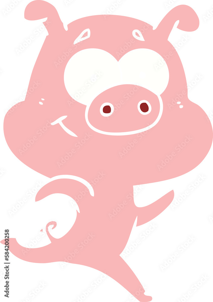 happy flat color style cartoon pig running happy flat color style cartoon pig running