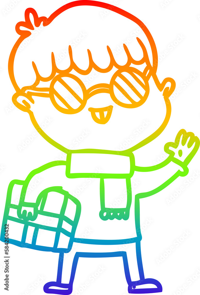 rainbow gradient line drawing cartoon boy wearing spectacles rainbow gradient line drawing cartoon boy wearing spectacles
