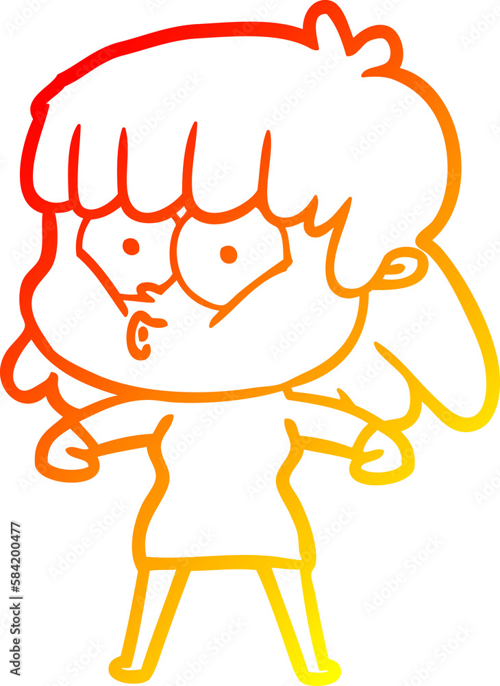 warm gradient line drawing cartoon whistling girl warm gradient line drawing cartoon whistling girl