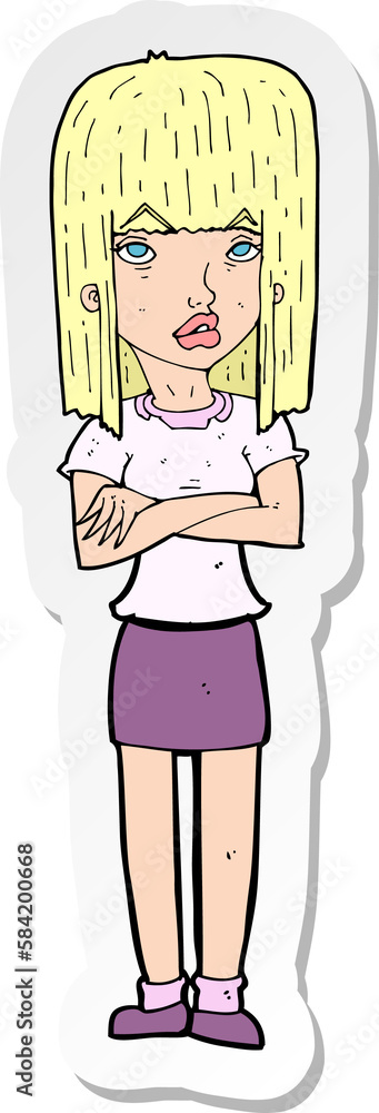 sticker of a cartoon woman standing sticker of a cartoon woman standing