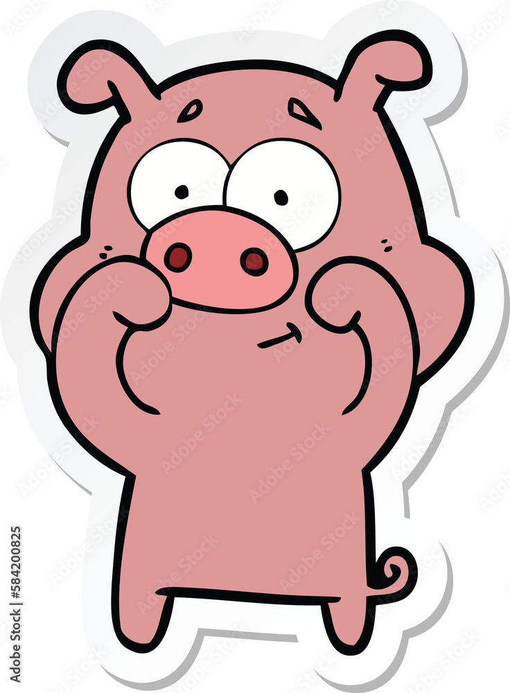 sticker of a happy cartoon pig sticker of a happy cartoon pig