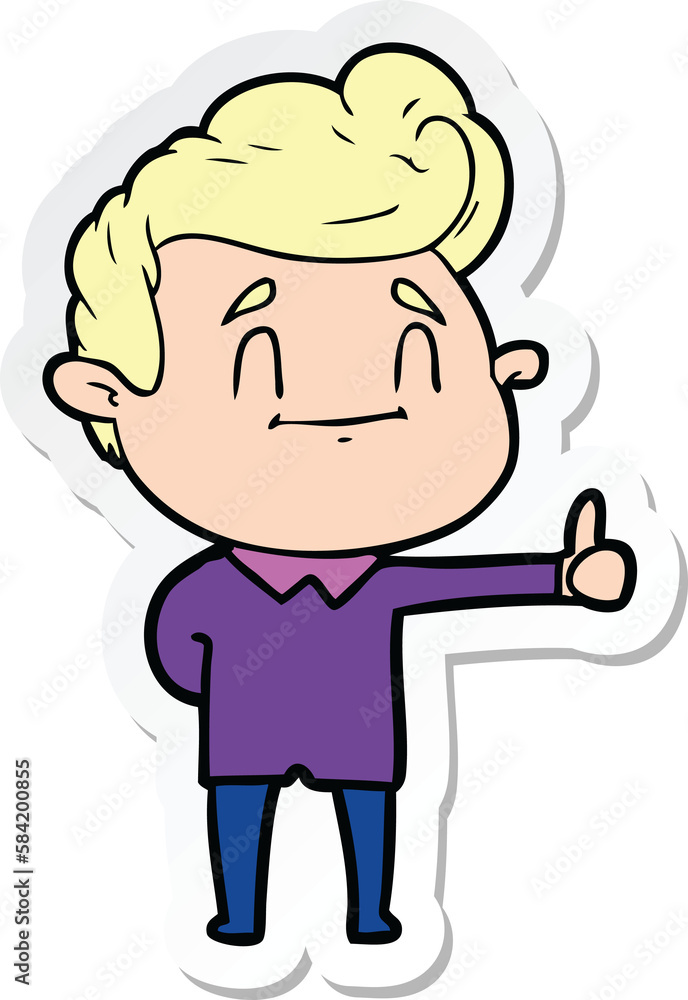 sticker of a happy cartoon man giving thumbs up