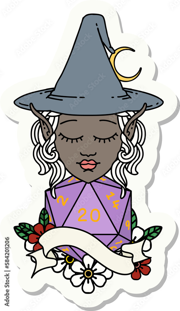elf mage character with natural twenty dice roll sticker elf mage character with natural twenty dice roll sticker